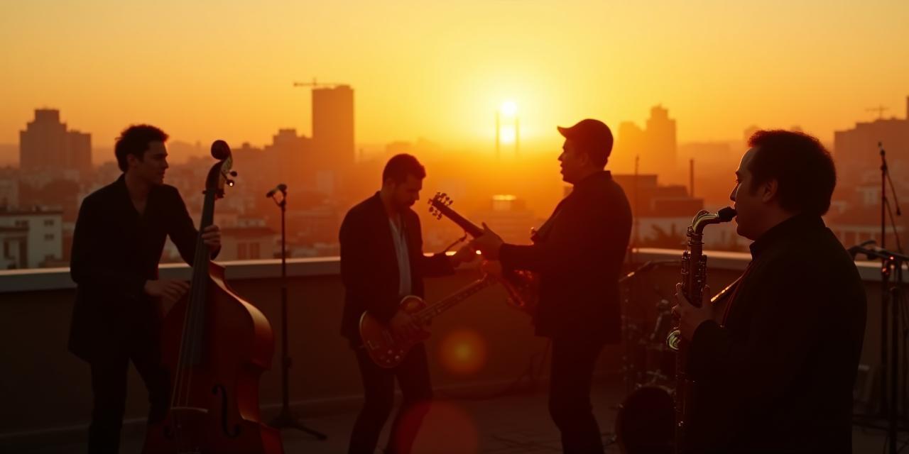Banda de jazz actuando en un rooftop de Madrid