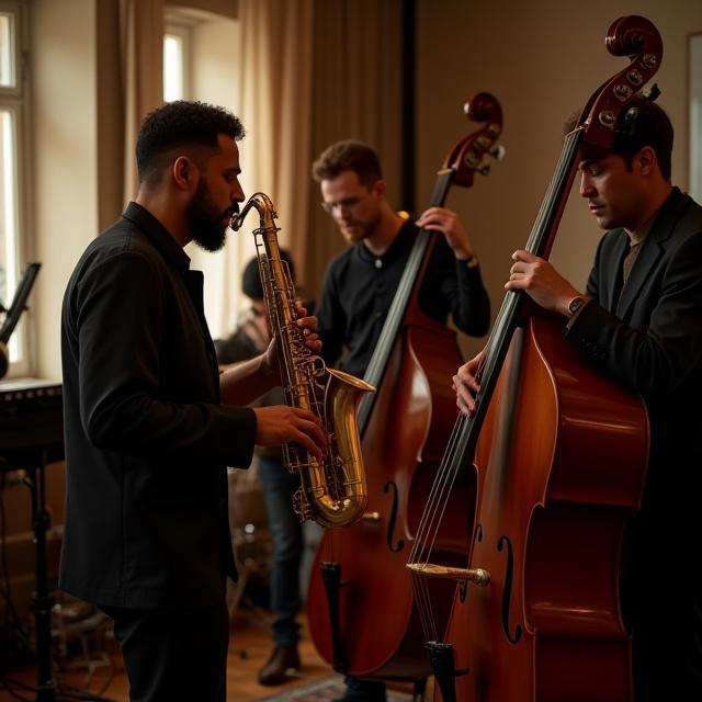 Músicos de Jazzón ensayando en un estudio de Madrid